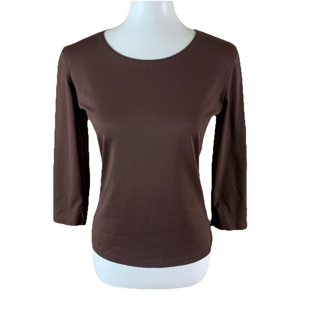 Only Hearts NYC Brown Long Sleeve Fitted Stretchy Minimalist Layering‎ Top Large